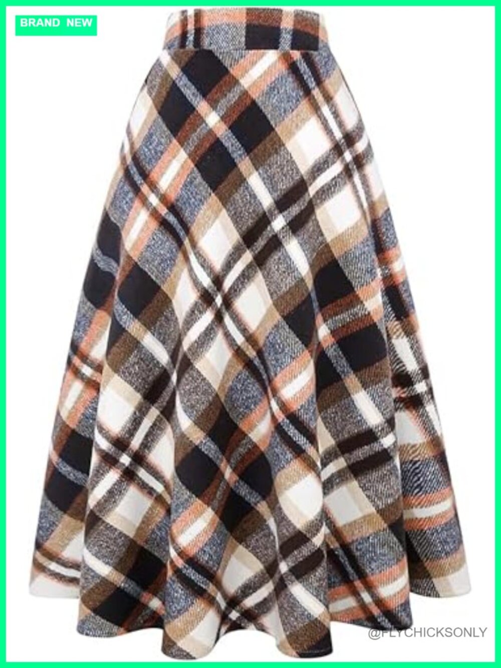 Women's Long Plaid High Waist A-Line Pleated Tartan Winter Midi Skirt
